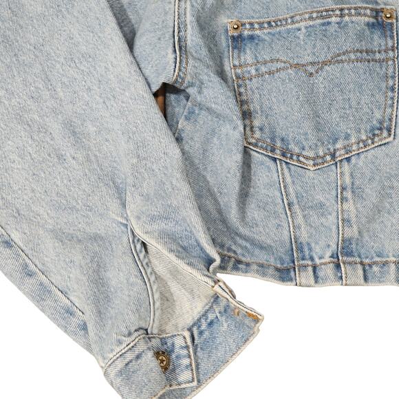 Vintage  Switch Blue Jean Cropped Jacket Puffed Sleeves Size L Made in U.S.A - Picture 4 of 8